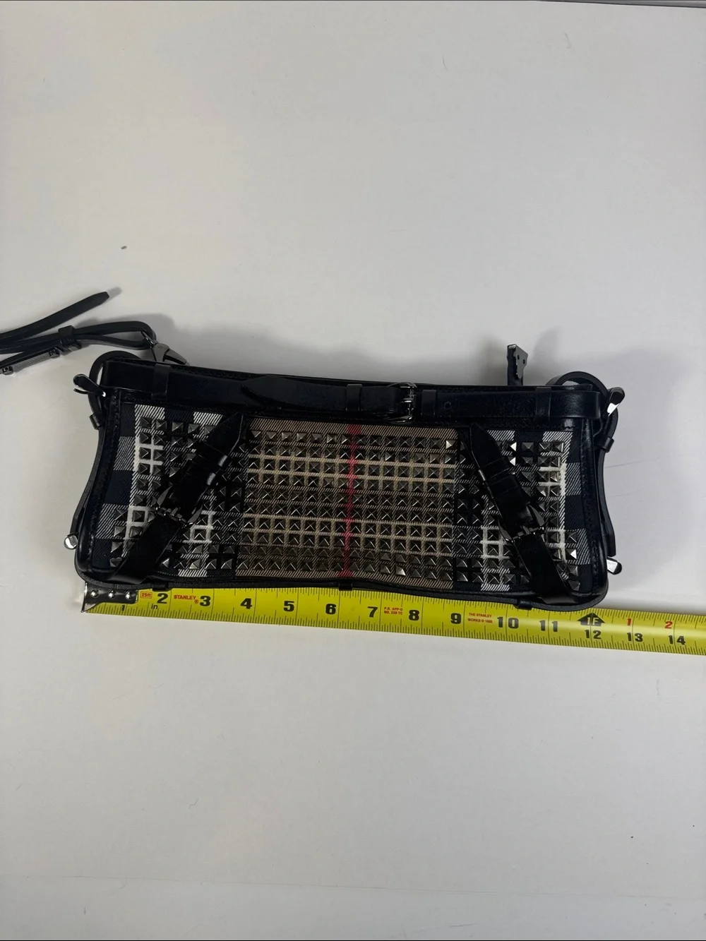 Burberry Prorsum Studded House Check Clutch with Wristlet Strap